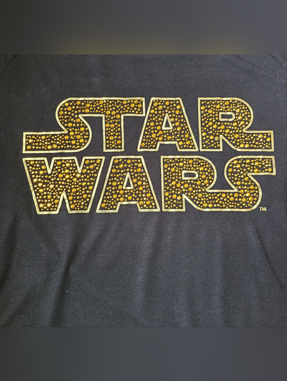 Rock & Republic Cold Shoulder Star Wars Black Tee W/ Gold Studded Logo SZ XL